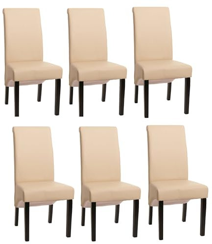 Mendler 6er-Set Esszimmerstuhl Küchenstuhl Stuhl M37AM - Leder, Creme, dunkle Füße