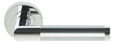 Athena Polished Chrome/Satin Chrome Door Push Button Privacy Handles on 53mm Round Rose Excel Hardware 3675-PRV