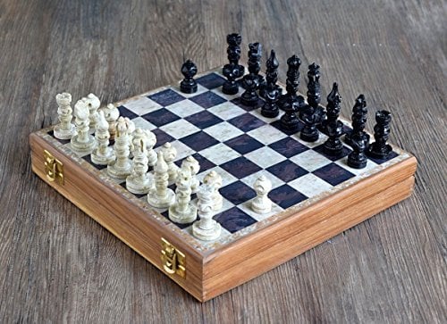 Store Indya Exclusive Schach Set Klassisch Spiel Marmor Schachbrett mit Staunton Stuck und Holzlager Samtinnenraum