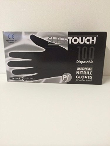SuperTouch 100 Strong Size EXTRA LARGE Black Nitrile Latex FREE Disposable Gloves Tattoo Artist Hairdresser Gardening Medical Decorator Beauty Salon