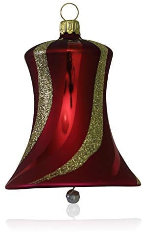 Lauschaer Glas Christbaumschmuck Glocken groß mit Schlägel dunkelrot matt mit Dekor 2 Stück Christbaumschmuck Weihnachtsschmuck mundgeblasen,handdekoriert