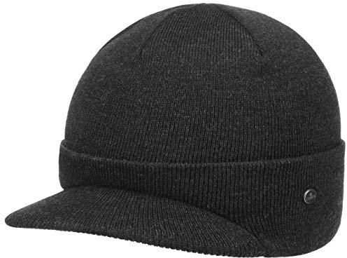 LIERYS Fine Merino Strickcap Damen/Herren - Wintermütze aus Merinowolle - Strickmütze in One Size (54-59 cm) - Mütze mit Schirm Herbst/Winter anthrazit One Size
