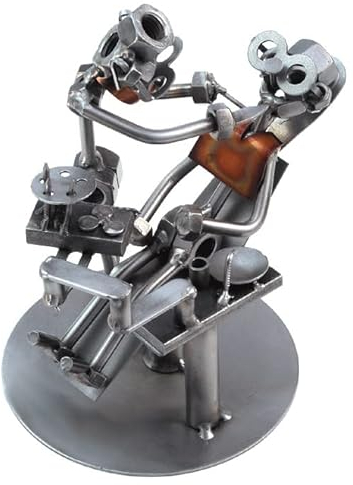 STEEMO Original Schraubenmännchen Figur: Zahnarzt-Praxis – Hochwertige Metallkunst für Zahnmedizin-Fans, Handgefertigte Deko aus Stahl & Kupfer 17x10x22 cm