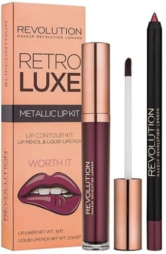 MAKEUP REVOLUTION Retro Luxe Metallic Lip Kit Worth It, 2 Stück