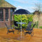 Kingfisher Juego de Comedor de Patio de 6 Piezas - Muebles de jardín de 4 plazas al Aire Libre con Mesa Superior de Cristal + 4 sillas Plegables + sombrilla para terraza o balcón