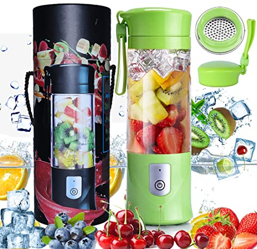 Portable Mixeur des Fruits Rechargeable USB,Mini Blender pour Smoothie, Milk-shake,Jus de fruits,Blender Portable 350-420ml 6 Lames pour Sport et Voyage,Sans BPA,Noël Cadeaux Femme Homme (Vert)