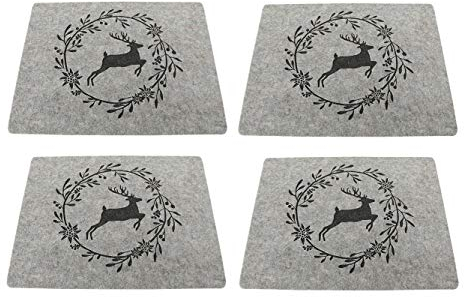4 x Tischset Platzset Hirsch stehend Kopf Landhausstil Filz grau 45x35 cm Platzmatten Wunschmodell:2. von Links