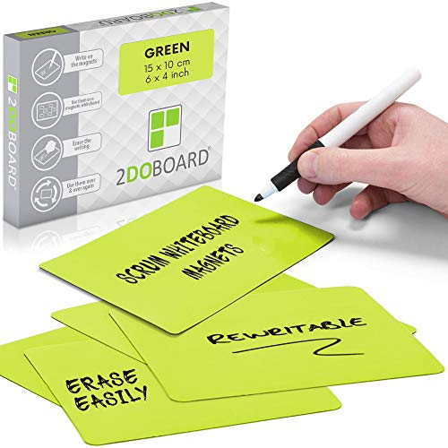 2DOBOARD 25 Scrum Magnete Wiederbeschreibbar 15 x 10 cm für Agile, Scrum, Kanban oder Lean (Grün)