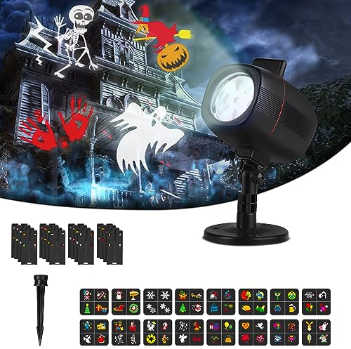 OUSFOT Luces de Proyector, Luces Navidad Impermeable Exterior con 16 Diapositivas de Patrón para Fiesta, Navidad, Festivos