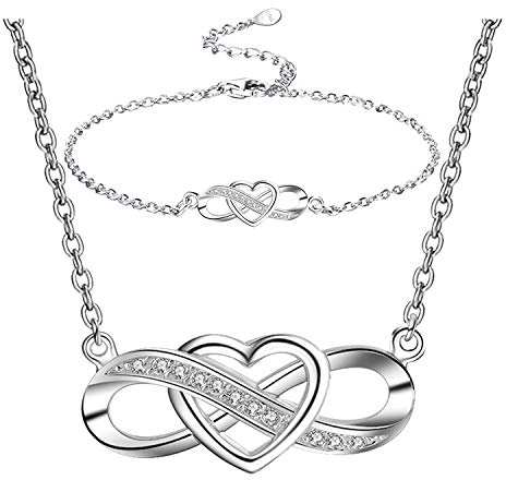 LYL.Adorer Schmuckset Silber 925 Damen,Halskette Armband Unendlichkeit Herz,Geschenke für Frauen