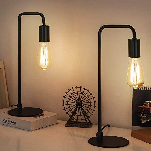 HAITRAL Lot de 2 lampes de table vintage industrielles en métal - E27 - Pour chambre à coucher, salon, bureau - Noir