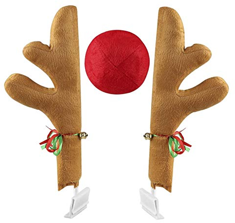 AfinderDE Auto Kostüm Set Weihnachten deko Rentier Auto Rudolf Rote Nase Dekoration 44cm weihnachtsdeko für alle Fahrzeuge