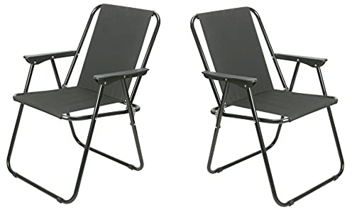 Unibos Folding Chairs Pack of 2 -Powder Coated Steel Frame – Outdoor Garden Furniture for Patio, Decking, Balcony, Conservatory (Black)