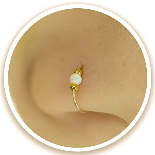 Fake Nasenring - Kein Piercing benötigt - Dünn 24g 7mm Ring 2mm WeißOpal - Gold gefüllt Fake Nasenring Piercing (Weiß)