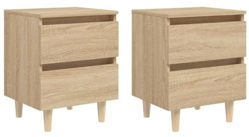 vidaXL 2X Nachttisch mit Kiefernholz-Beinen 2 Schubladen Nachtschrank Nachtkonsole Nachtkommode Schlafzimmer Schrank Kommode Sonoma-Eiche 40x35x50cm