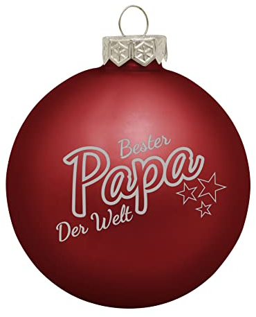 Deitert Weihnachtskugel Bester Papa der Welt, Ø 8cm, Christbaumkugel aus Glas (matt), Individueller Weihnachtsbaumschmuck als Geschenkidee, Rot