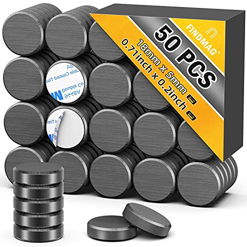 50 Stück Kühlschrankmagnete, Magnete zum Basteln, Magnete mit selbstklebender Rückseite, Keramikmagnete, Whiteboard Magnete, runde Scheibenmagnete für Kühlschrank – Durchmesser 18 mm x Dicke 5 mm