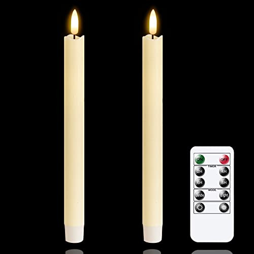 Mavandes LED Stabkerzen mit Timerfunktion,Flammenlose Batteriebertriebene Elfenbein Echtes Wachs 3D-Docht Fernbedienung Warmes Licht, Flackernde Flamme 2 Stück Gefälschte Elektrische Kerzen(2 x 25CM)