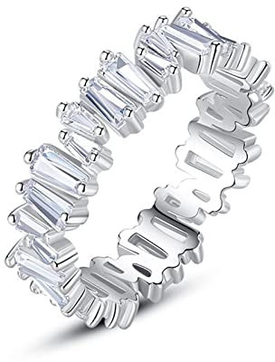 Musihy 925 Silber Ringe, Ring Verlobung Trapezförmiger Zirkon Silberring Silber Ringgröße 54 (17.2)