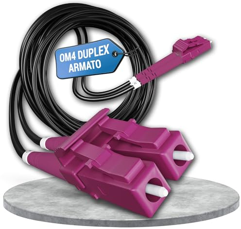 Conectra® – 100m Cavo in fibra ottica corazzato | OM4 | LC/UPC a LC/UPC | Duplex | Colore nero | Cavo di prolunga in fibra ottica schermato per uso interno ed esterno (lunghezza 100 metri)