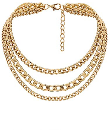 Beydodo Collana 3 Fili Donna, Catena Collana Donna Hawaiana Placcata Oro Regolabile Collana a Catena Cubana