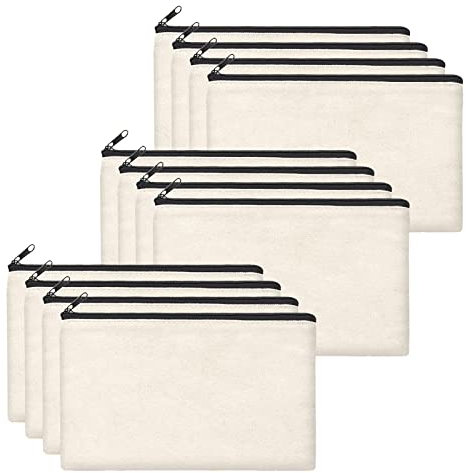 SIMEIXI Blank Stoffbeutel, 12 Stück DIY Blanko Stoff Federmäppchen, Leinwand Kosmetiktasche, Stoffbeutel zum Bemalen,Reise Kosmetiktasche, 21x12cm