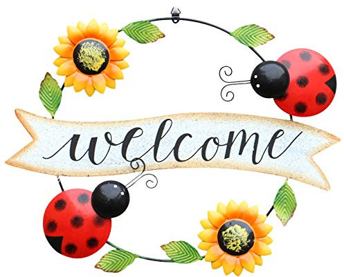 Iron Retro Sonnenblumen willkommen Dekor Kranz Dekoration Wandbiene Steckmoos Kranz 40 cm (B, One Size)