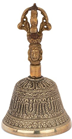 NKlaus Glocke mit Dorje-Griff, Gold, 12,5cm hoch, für Meditation, 1 Stück | ø 7 cm; 12,5 cm; 7 cm