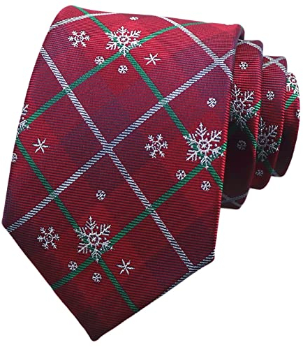 Elfeves Herren Krawatten mit Aufschrift Merry Christmas, gemustert, ausgefallene Krawatten, Burgunderrote Schneeflocken, Einheitsgröße