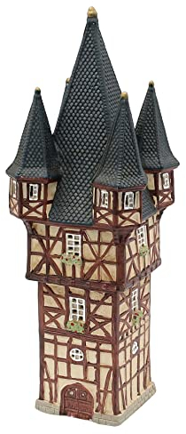 Dekohelden24 Windlichthaus - Bromser-Turm in Rüdesheim/Rhein aus Porzellan. L/B/H ca 12 x12 x 33 cm