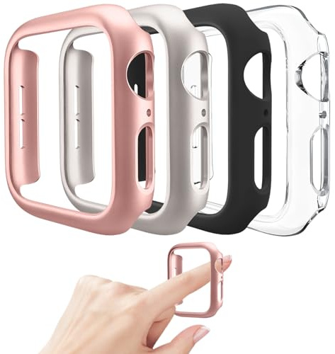 Mugust 4 Pack kompatibel für Apple Watch Schutzhülle 42mm [Keine Displayschutzfolie] Serie 3 2 1, Hartes PC Stoßfänger Gehäuse Cover Rahmen für iWatch 42mm, Schwarz/Roségold/Sternenlicht/Transparent
