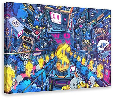 Money Factory Illustration Leinwand Poster Wandkunst Dekor Druck Bild Gemälde für Wohnzimmer Schlafzimmer Dekoration Rahmen Stil 60 x 90 cm