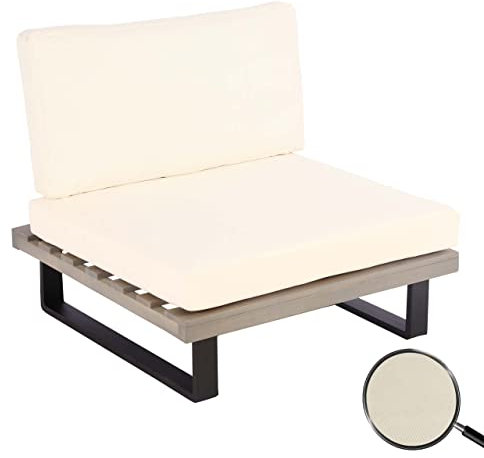 Mendler Lounge-Sessel HWC-H54, Garten-Sessel, Spun Poly Akazie Holz MVG-Zertifiziert Aluminium - grau, Polster cremeweiß