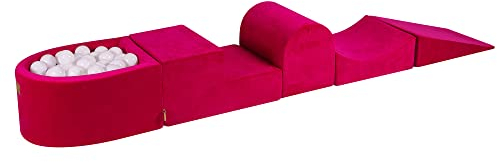 MEOWBABY Parco Giochi in Schiuma con Piscina di Palline per Bambini - Blocchi Morbidi per Bambini 200x45cm/100 Palline, Velluto, Magenta: Tutto Bianco