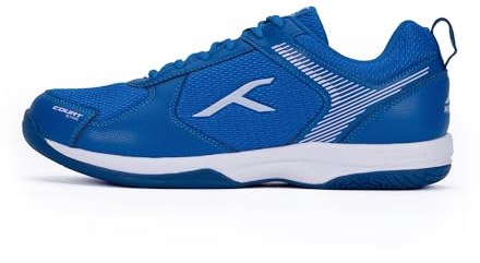 HUNDRED Court Star Non-Marking Professional Badminton Shoes for Mens (Blue White, EU 45 UK 11 US 12) X-Cushion Protection Suitable for Indoor Tennis Squash Table Tennis Basketball & Padel