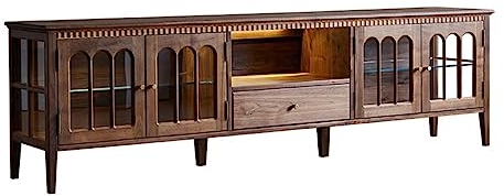 ARINAL Moderner TV-Ständer Retro-TV-Schrank, niedriger Wohnzimmerschrank, schwarzer Walnuss-Glas-Spind mit Lampe, Bodenschrank, Sideboard Medienkonsole