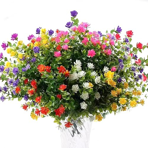 ODIWEN Künstliche Blumen Kamelie, 12 Bündel Künstliche Pflanzen Deko Blumen Sechs Farben, Künstliche Sträucher, Kunstblumen Deko, Balkon Künstliche Blumen, Deko Blumen künstlich (7 Köpfe/Bündel)