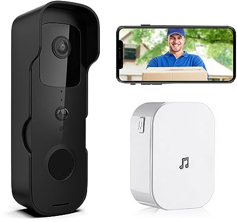 Türklingel mit Kamera Kabellos mit Chime, 2.4G WiFi 1080P Video Türklingel mit Gong, Wlan Klingel Haustür mit PIR Personenerkennung,166° Blickwinkel,Zwei-Wege-Audio,Nachtsicht ,IP67,SD Cloud-Speicher