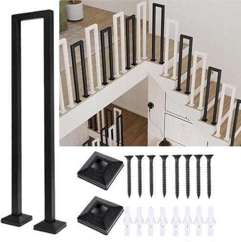 Rampe Escalier en Forme de U, Garde Corps Interieur, Main Courante pour Escalier Exterieur, Garde-Corps pour Escalier, Balustrade Applicable à Garde Corps pour Villas (35cm, Noir)