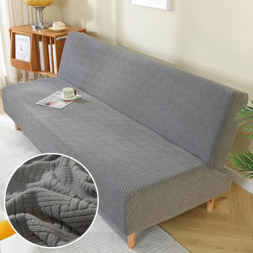 Surwin Sofabezug ohne Armlehnen Winter Plüsch Stretch Armlose Sofabettüberzug Clic Clac Antirutsch Sofahusse Schonbezug Protector für Klappcouch Schlafsofa mit 2/3 Sitzplätzen (190-210cm,Dunkelgrau)