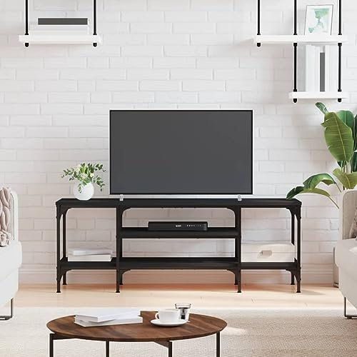 Homgoday Meuble TV en fer et contreplaqué noir 121 x 35 x 45 cm, meuble pour TV, salon, salle à manger, table basse, télévision, équipement de musique, meuble bas de rangement