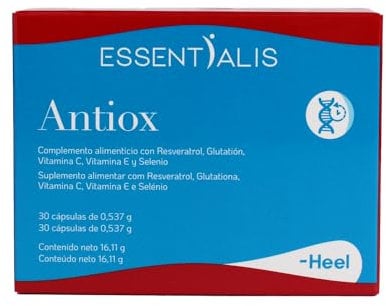 Essentialis Antiox-Resveratrol, Glutation reducido, Vitaminas C y E y selenio-Alto poder Antioxidante-Evita el daño oxidativo celular-Para hombres y mujeres-30 comprimidos veganos-Antienvejecimiento