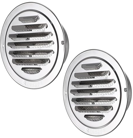 SUMNACON 2 Pcs 304 Stainless Steel Air Vent Cover Ventilation Cover, Round 98mm Air Vent Grill Screen Hood Extractor Fan Ventilation Cover with Insect Mesh for Bathroom Kitchen