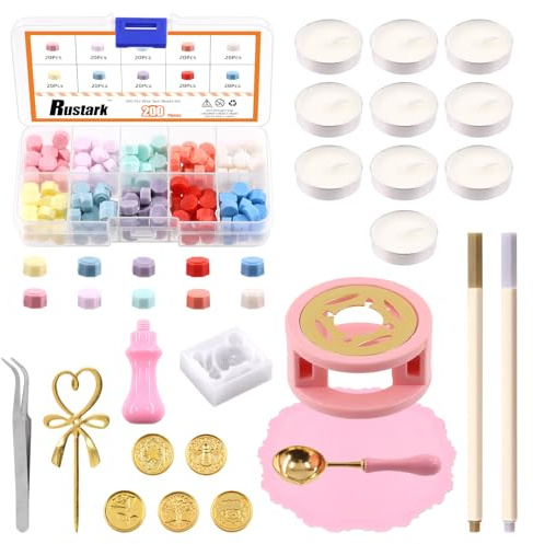 Rustark 224Pcs Wax Seal Stamp Kit - 10 Colors, Metallic Pens, Tealight Candles, Accessories for Letter Sealing, Invitation Cards, Gift, Decoration