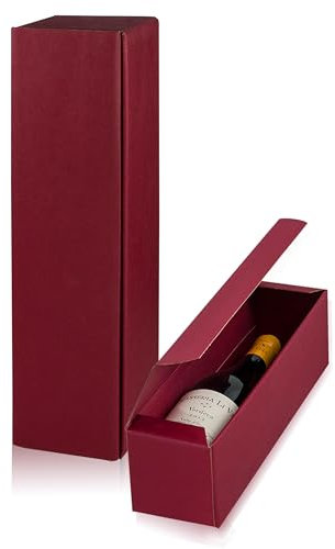 10x Geschenkkarton Wein 1 Flasche - Rot - Verpackung in hochwertiger Leinenoptik (10x für 1 Flasche)