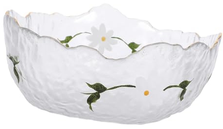 HOLIDYOYO Saladier En Verre Bols À Mélanger À Motif Marguerite Bol À Fruits Décoratif Bols De Service Bol À Bords Dorés Clairs Bol À Pâtes À Large Bord Pour Salade Fruits Dessert