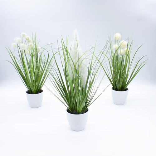 Lot de 3 plantes artificielles en pot - 38 cm de hauteur - Plante artificielle avec pot de fleurs blanc - Plante d'intérieur pour table, fenêtre, bureau