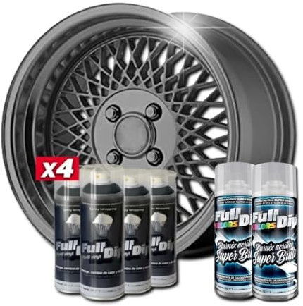 AutoFullCar - Confezione di cerchi - Spray Full Dip - Antracite Metallizzato con Extra Lucido - 4 Spray Antracite Metallizzato 2 Spray Finitura Lucida - Vinile Liquido - 400 ml Unità