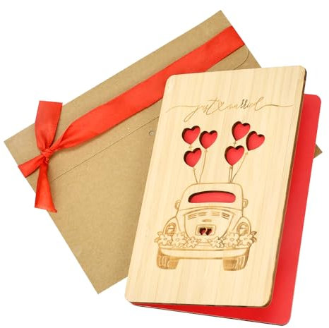 LPAMABA Holz Hochzeitskarte Hochzeit Grußkarten mit Umschlag Glückwunschkarte Hochzeit Jahrestag Holz Einladungskarten Hochzeit Geldgeschenk Karte Hochzeit Liebesbrief Karte 15,5x10cm