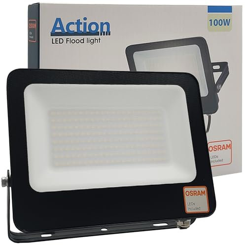 Foco Exterior LED 100W Negro Slim, 11000Lm, Reflector IP65, Proyector Led Ultrafino, Floodlight Lighting, Focos para jardín, terraza, garaje y patio, Luz Fría 5700K (100, Vatios)